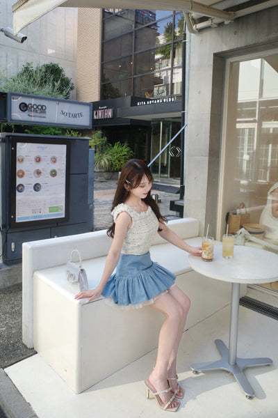 Sheer Hem Denim Mini Skirt