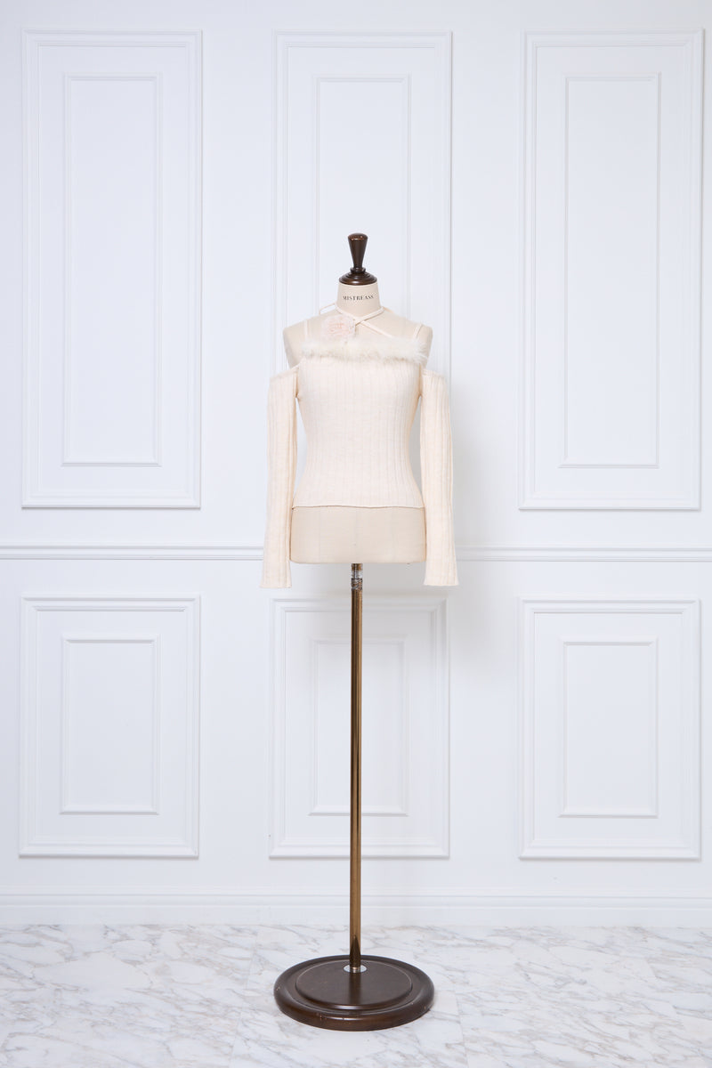 【10月上旬配送】Feather Bloom Off Shoulder Knit Top
