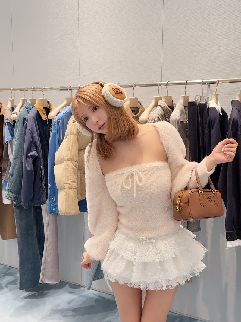 【3月中旬配送】Narrow Ribbon Fluffy Knit Ensemble