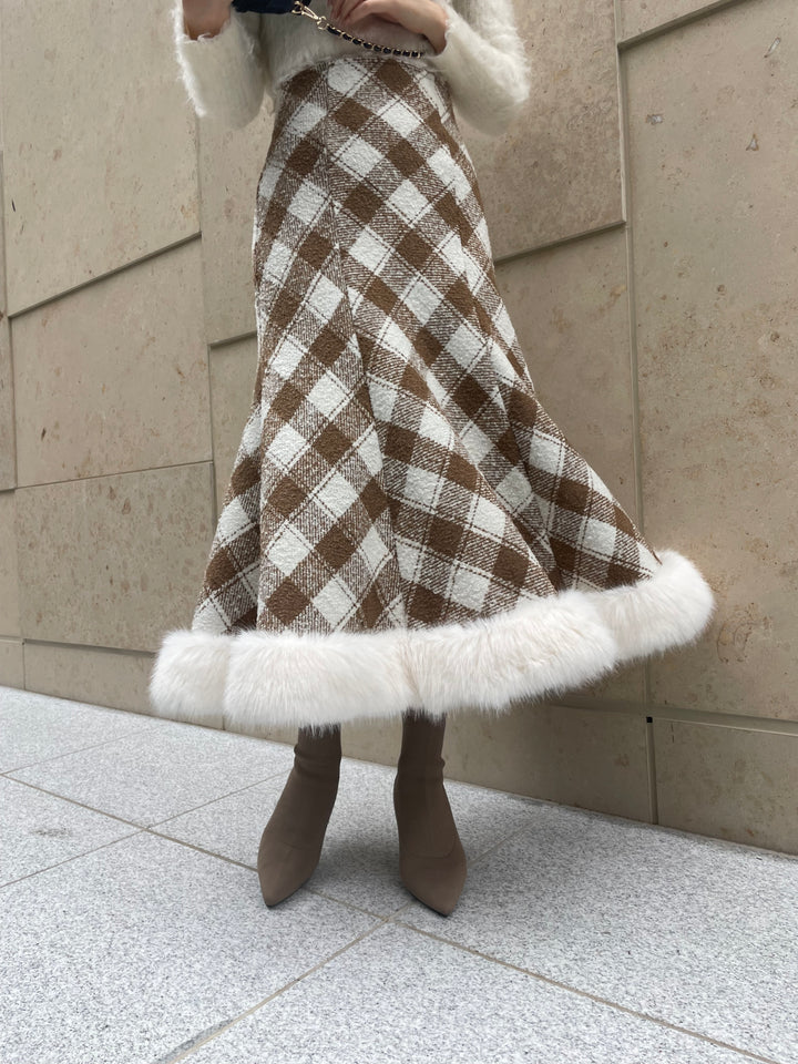Hem Fur Plaid Semi Mermaid Skirt - MISTREASS