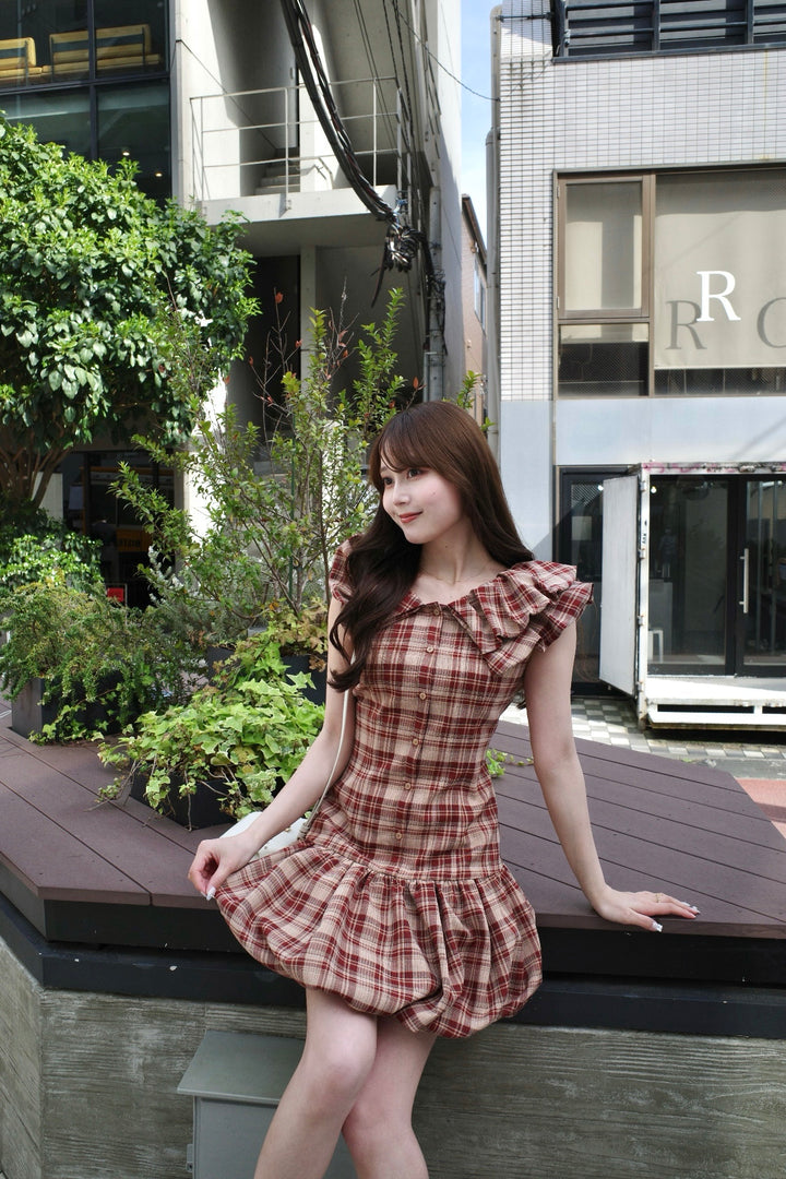 ワンピース Double Collar Plaid Mini dress Double Collar Plaid Mini Dress - MISTREASS