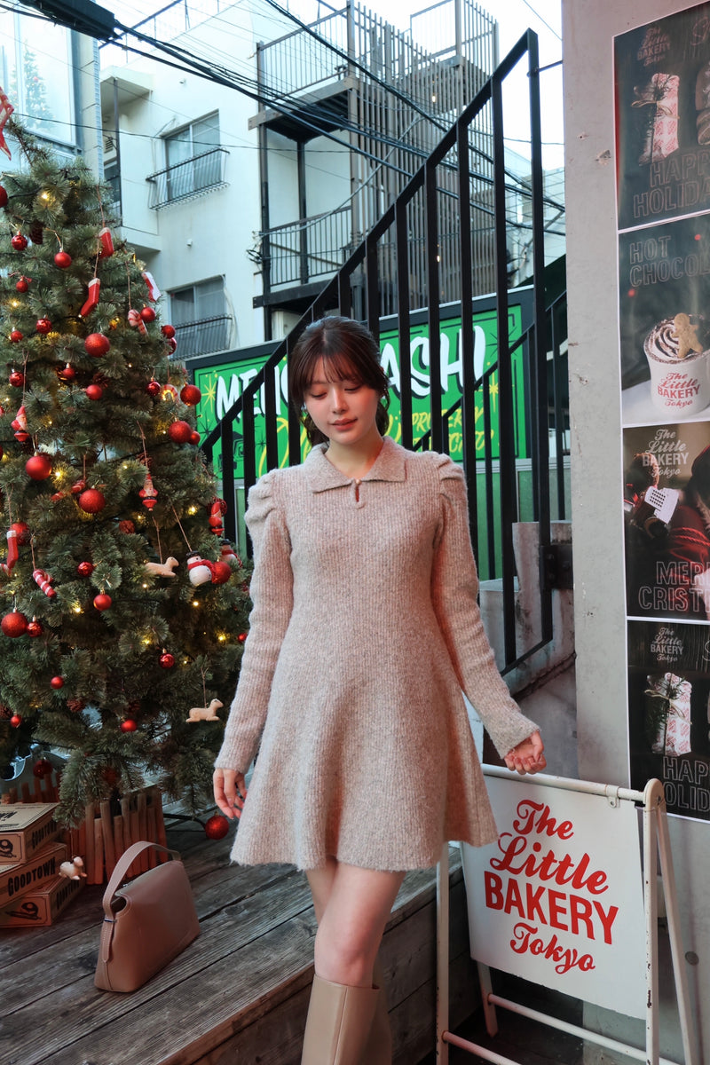 【12月中旬配送】Puff Sleeve Knit Dress