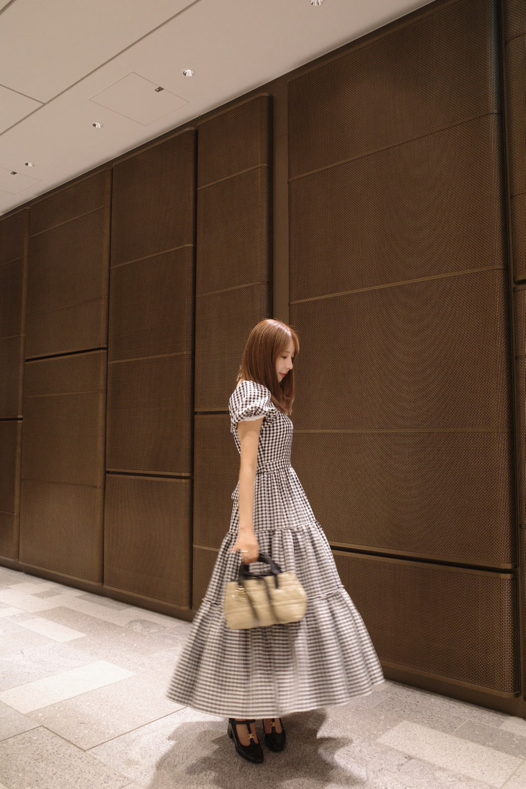 ミストレアス　Gingham Check Tiered Cami Dress ミストレアス Gingham Check Tiered Cami Dress 白