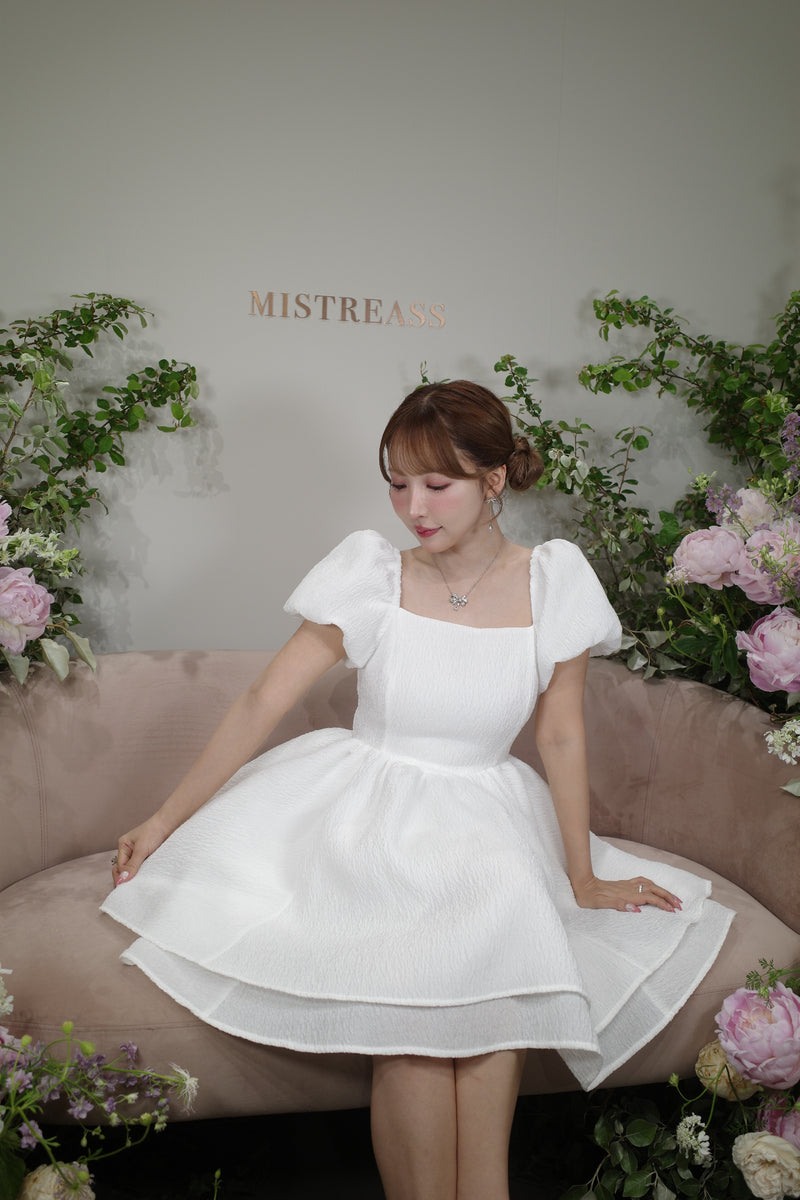 Sheer Ripple Mini Puff Dress