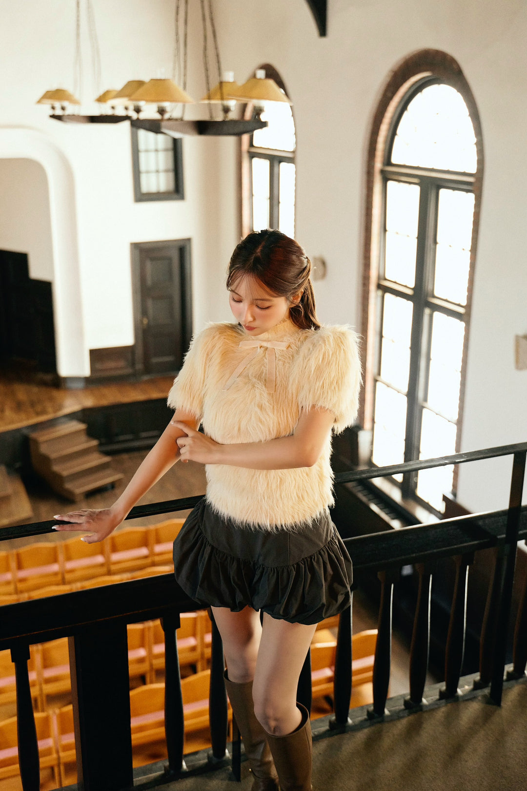 Fluffy Ribbon Puff Knit Top - MISTREASS