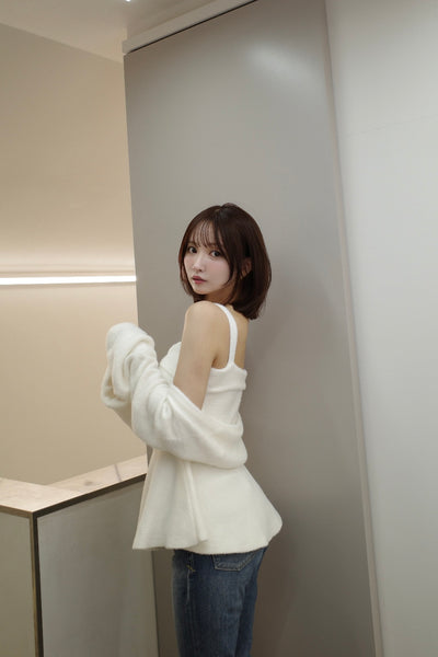 【10月上旬配送】Fuzzy Knit Peplum Cami & Bolero Set