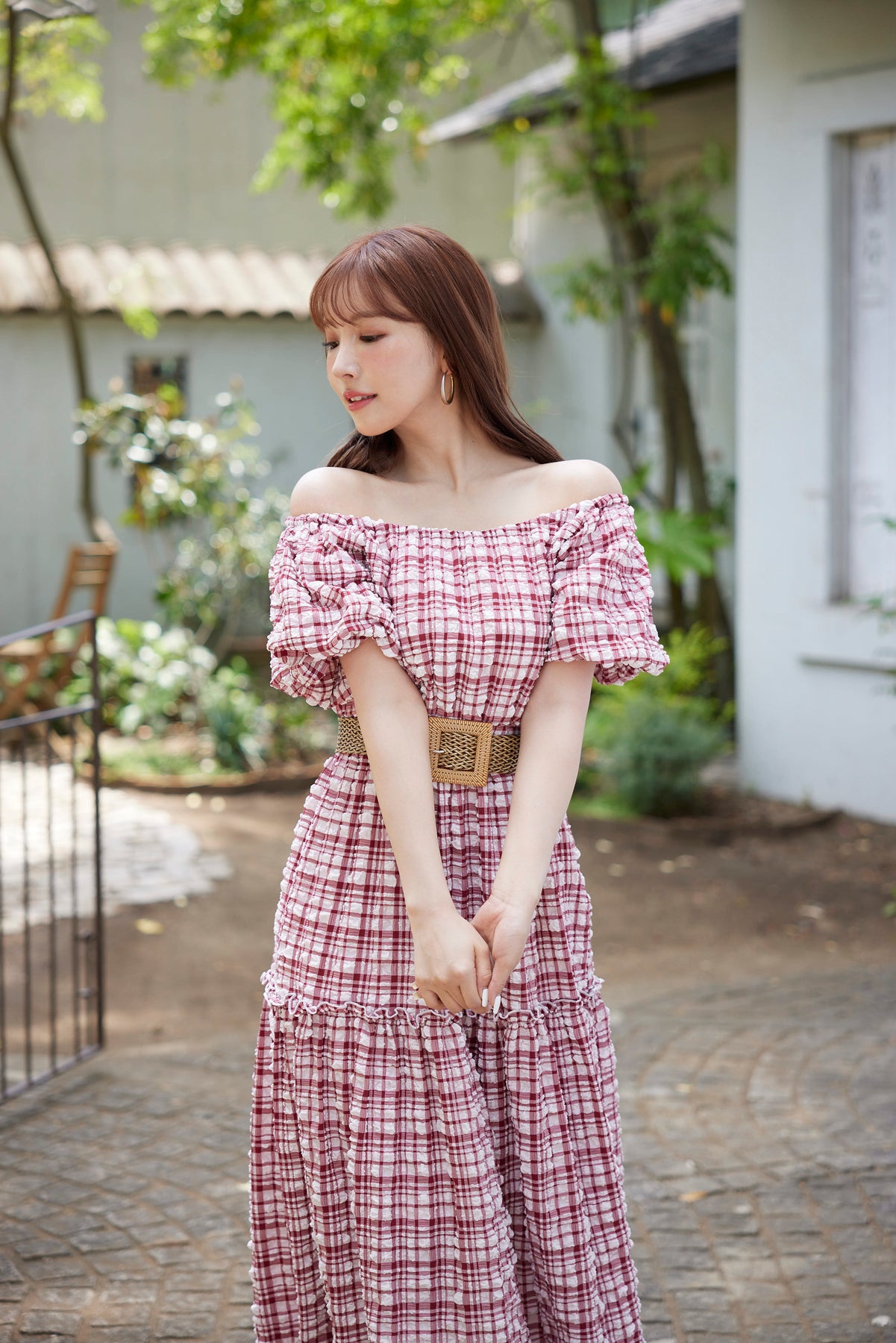 MISTREASS Plaid Sucker Belt Set Dress