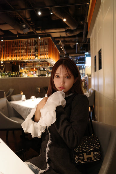 【10月中旬配送】Lace Trim Ruffle Sleeve Jacket