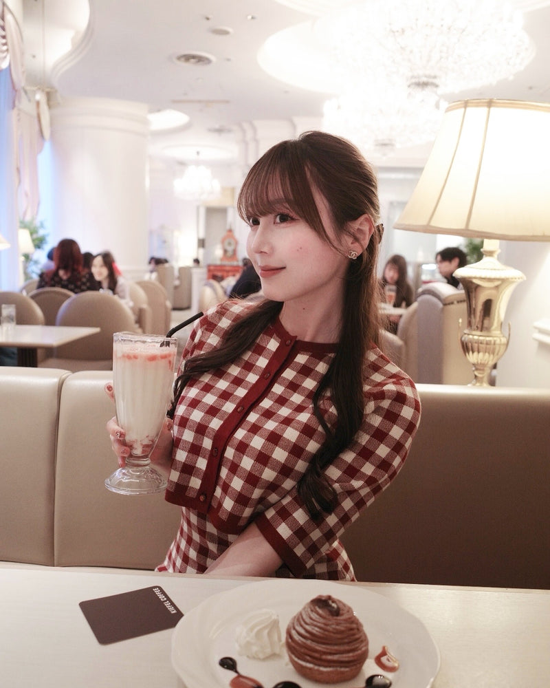 Gingham Check Knit Dress & Cardigan
