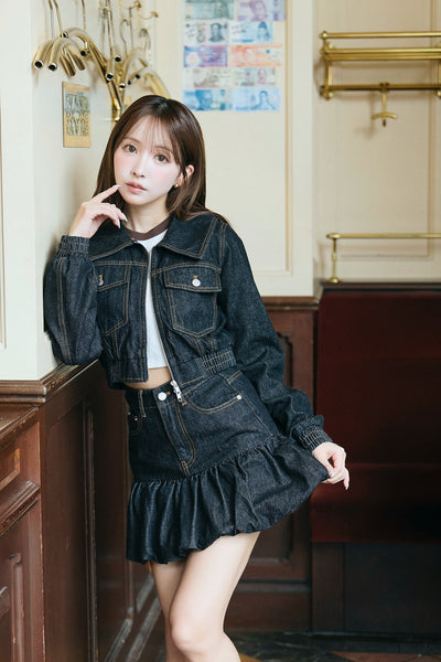Denim Blouson & Balloon Skirt Set