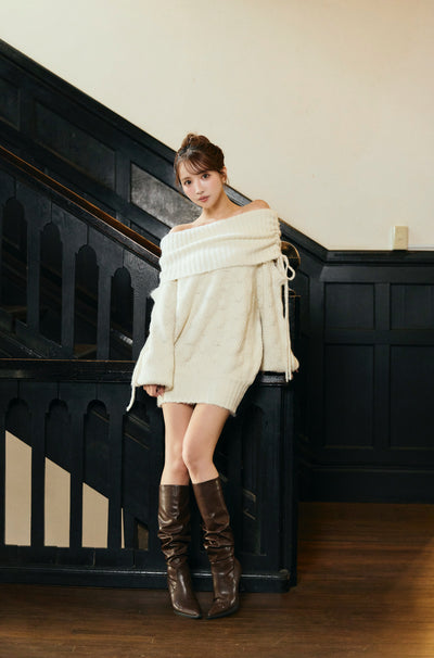 Sweet Ribbon Off-Shoulder Knit Dress