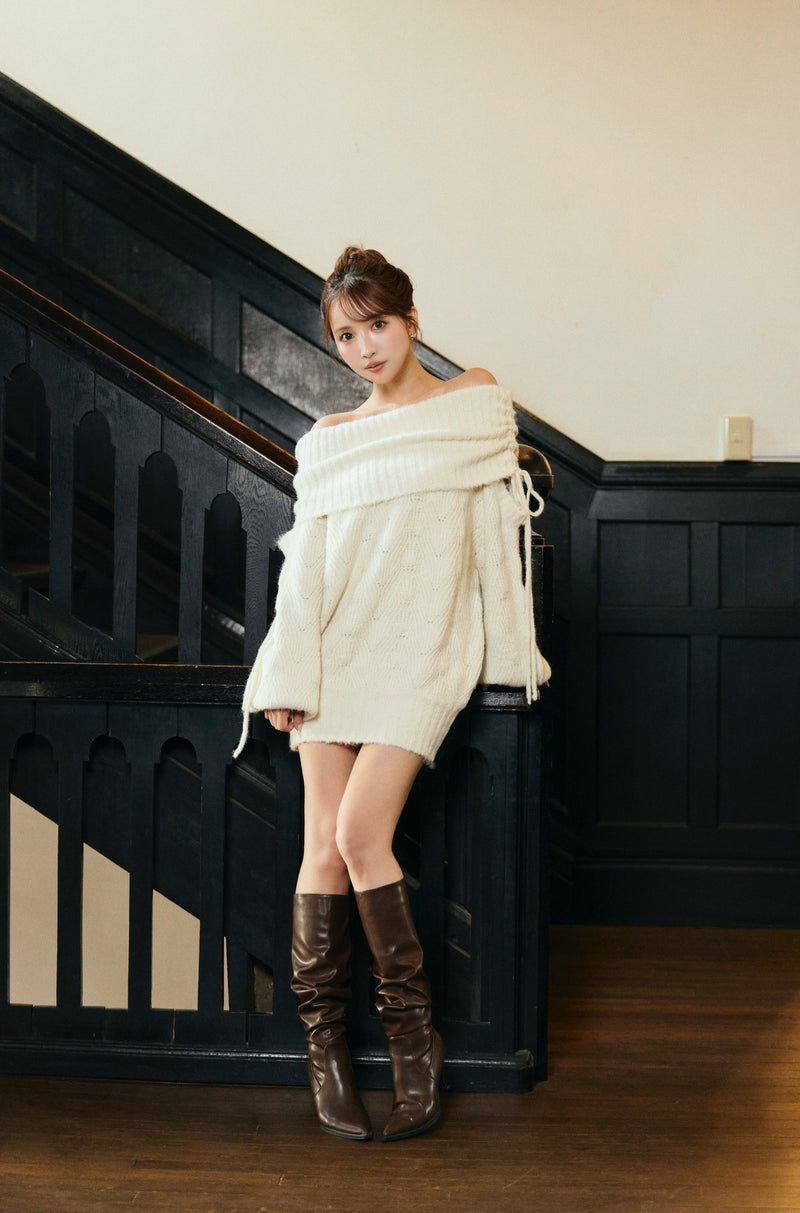 Sweet Ribbon Off-Shoulder Knit Dress