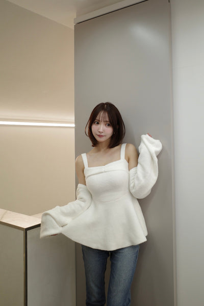 【10月上旬配送】Fuzzy Knit Peplum Cami & Bolero Set