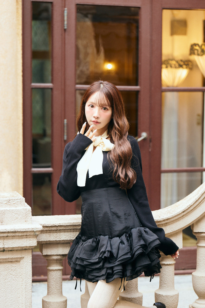 【12月中旬配送】Ribbon Tie Rib Kint Tops