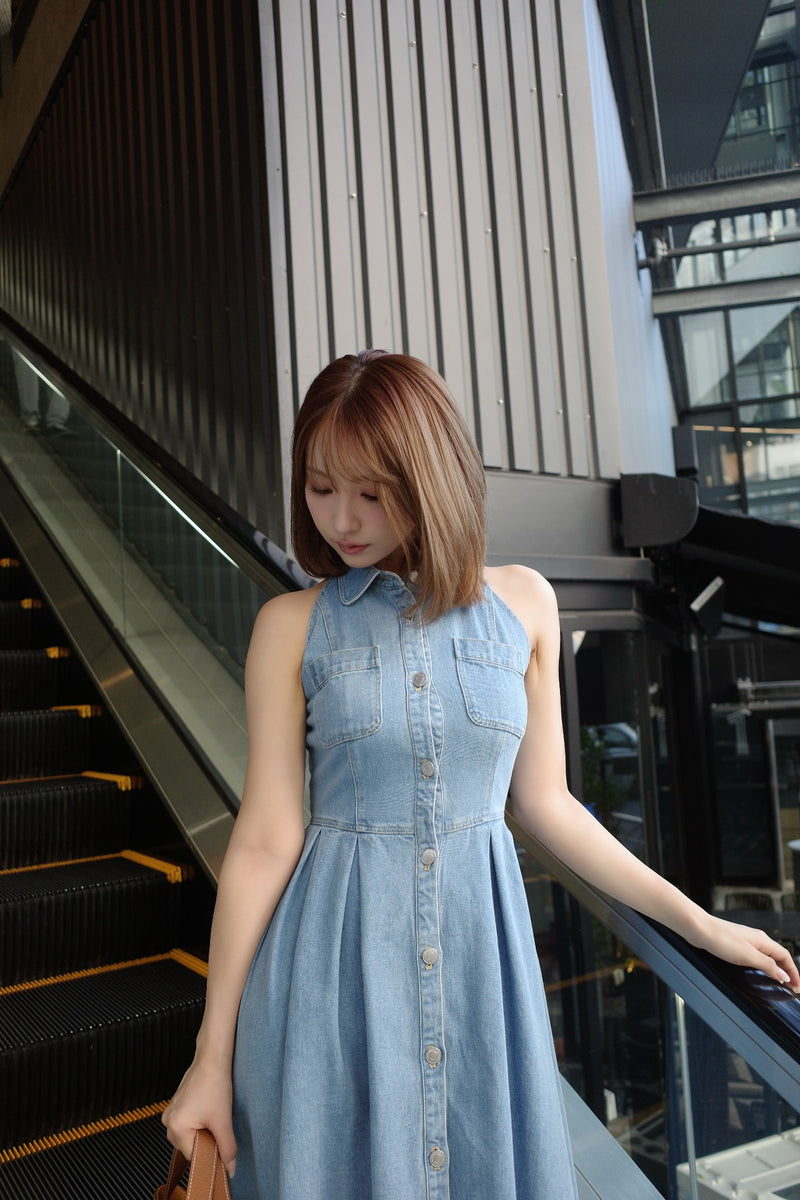 Denim Amerian Sleeve Long Dress