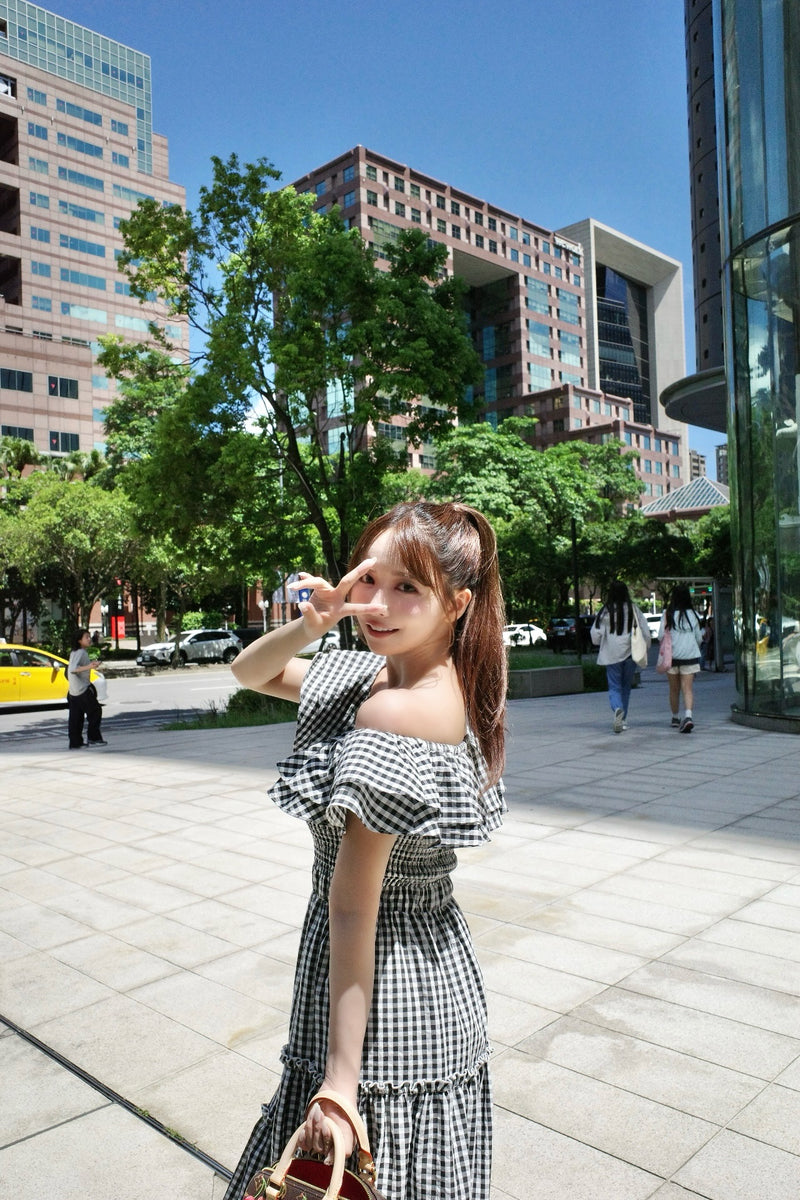 Gingham Check Double Ruffle Dress