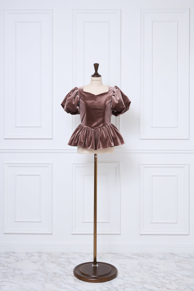 【9月下旬配送】Velour Balloon Sleeve Peplum Top