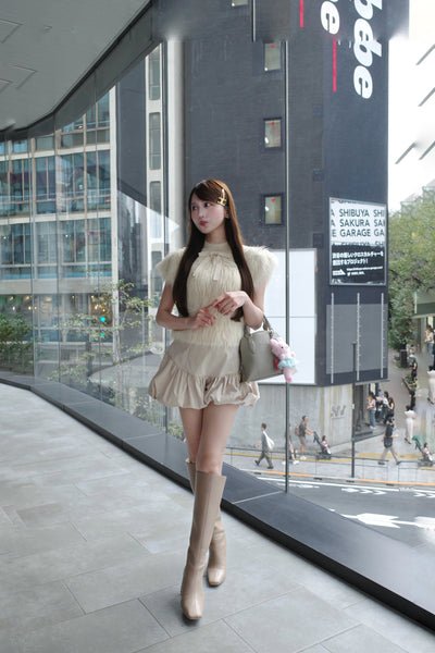 【10月上旬配送】Fluffy Ribbon Puff Knit Top