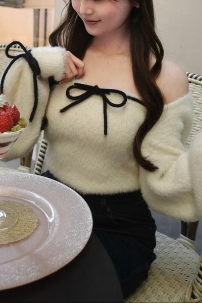 【3月中旬配送】Narrow Ribbon Fluffy Knit Ensemble