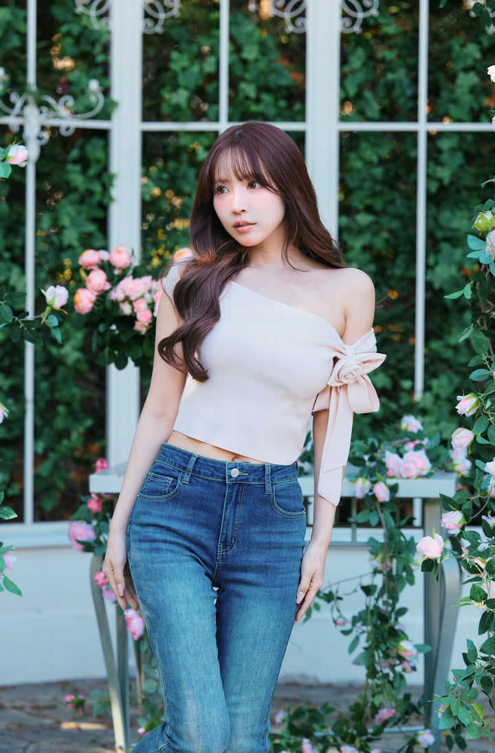 トップス MISTREASS Flower Motif Off Shoulder Knit Flower Motif Off Shoulder Knit - MISTREASS