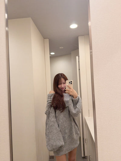 Sweet Ribbon Off-Shoulder Knit Dress
