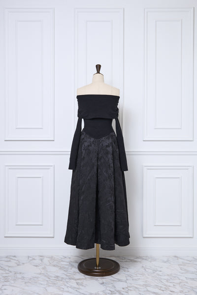 Off-Shoulder Knit & Jacquard Long Dress