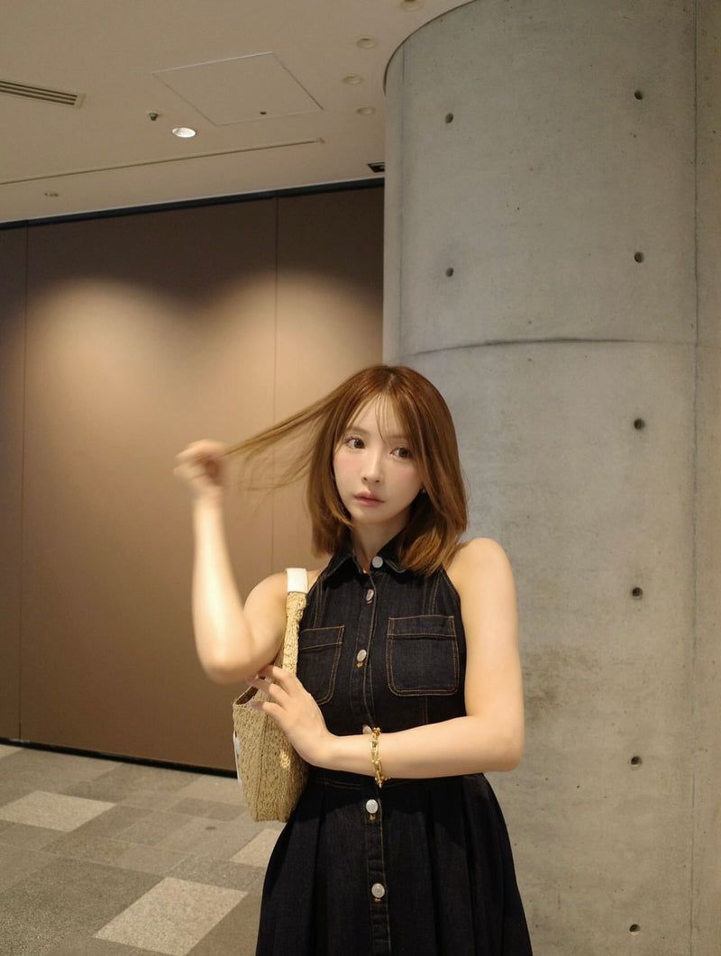 Denim Amerian Sleeve Long Dress