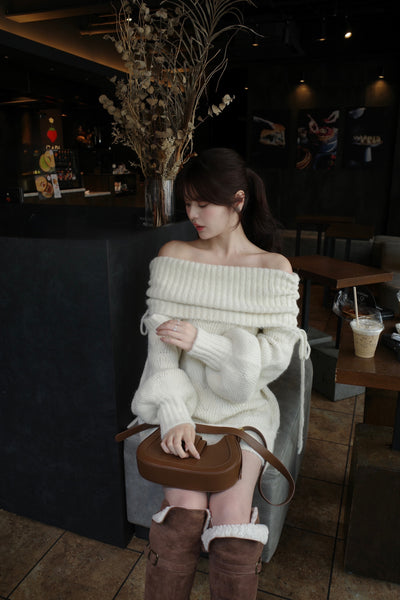 Sweet Ribbon Off-Shoulder Knit Dress