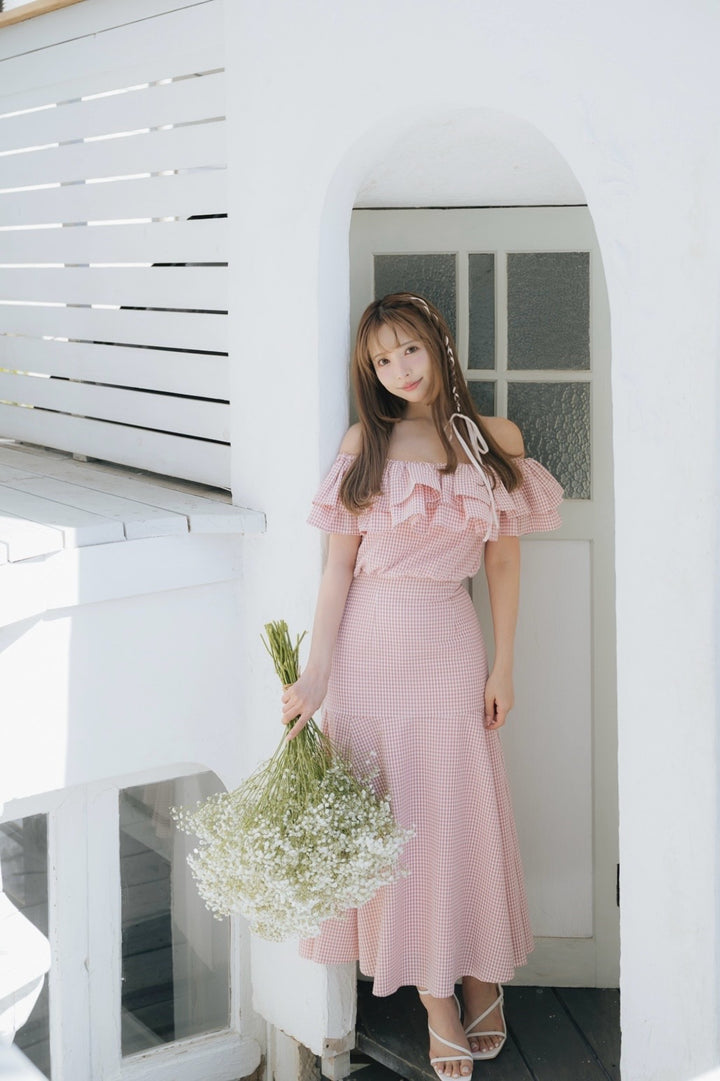 Gingham Check Frill Top & Long Skirt - MISTREASS