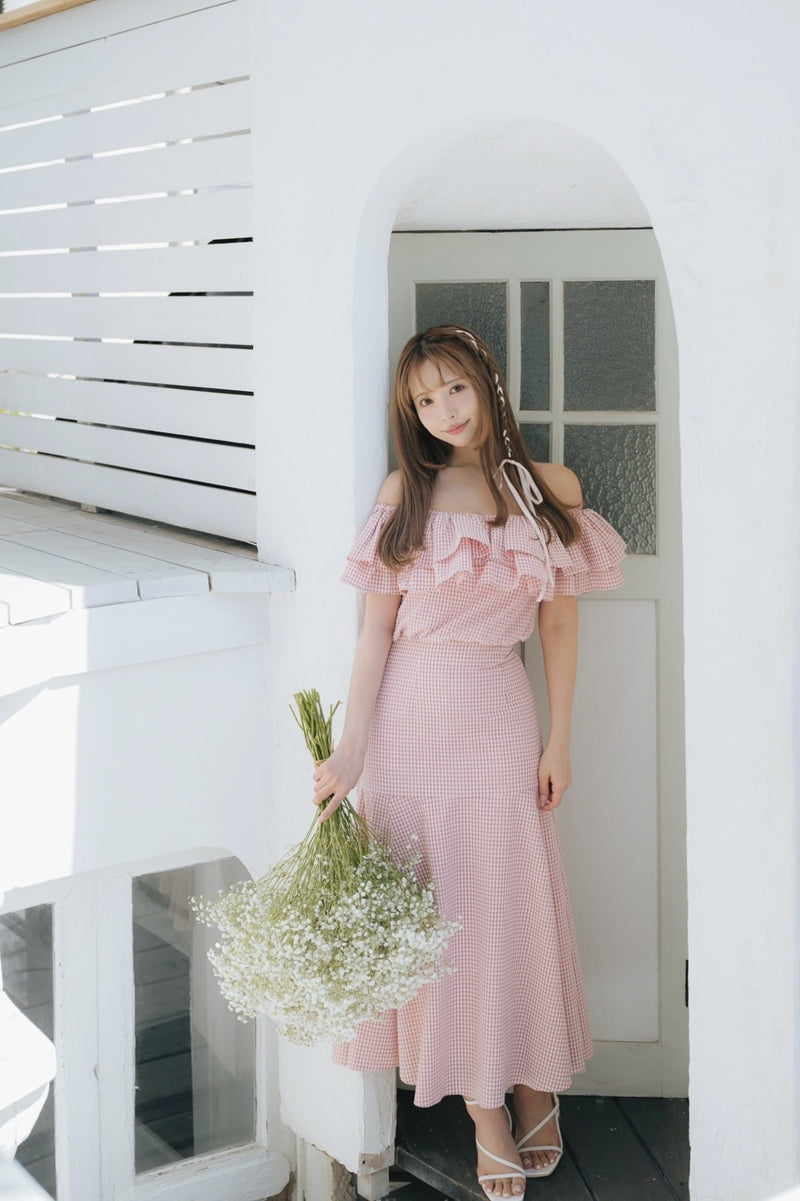 Gingham Check Frill Top & Long Skirt