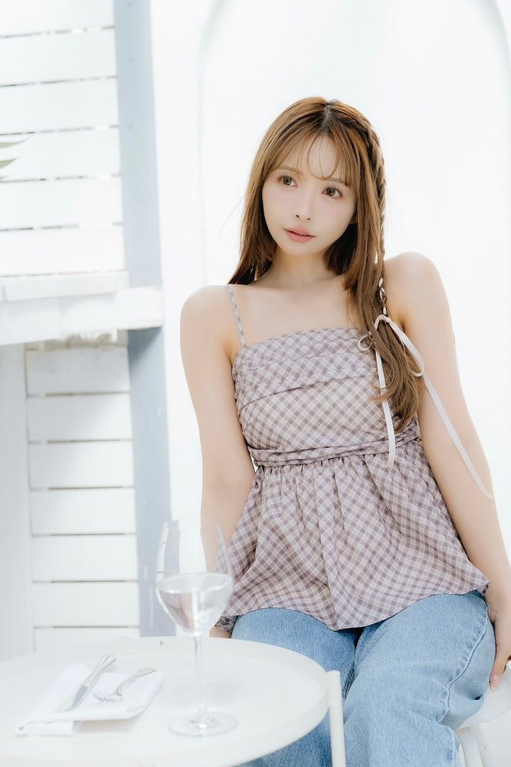 ミストレアス　Plaid Gathering Peplum Camisole Plaid Gathering Peplum Camisole - MISTREASS