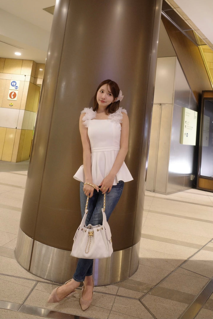 トップス MISTREASS 3D-Flower Strap Peplum Tunic 3D-Flower Strap Peplum Tunic - MISTREASS