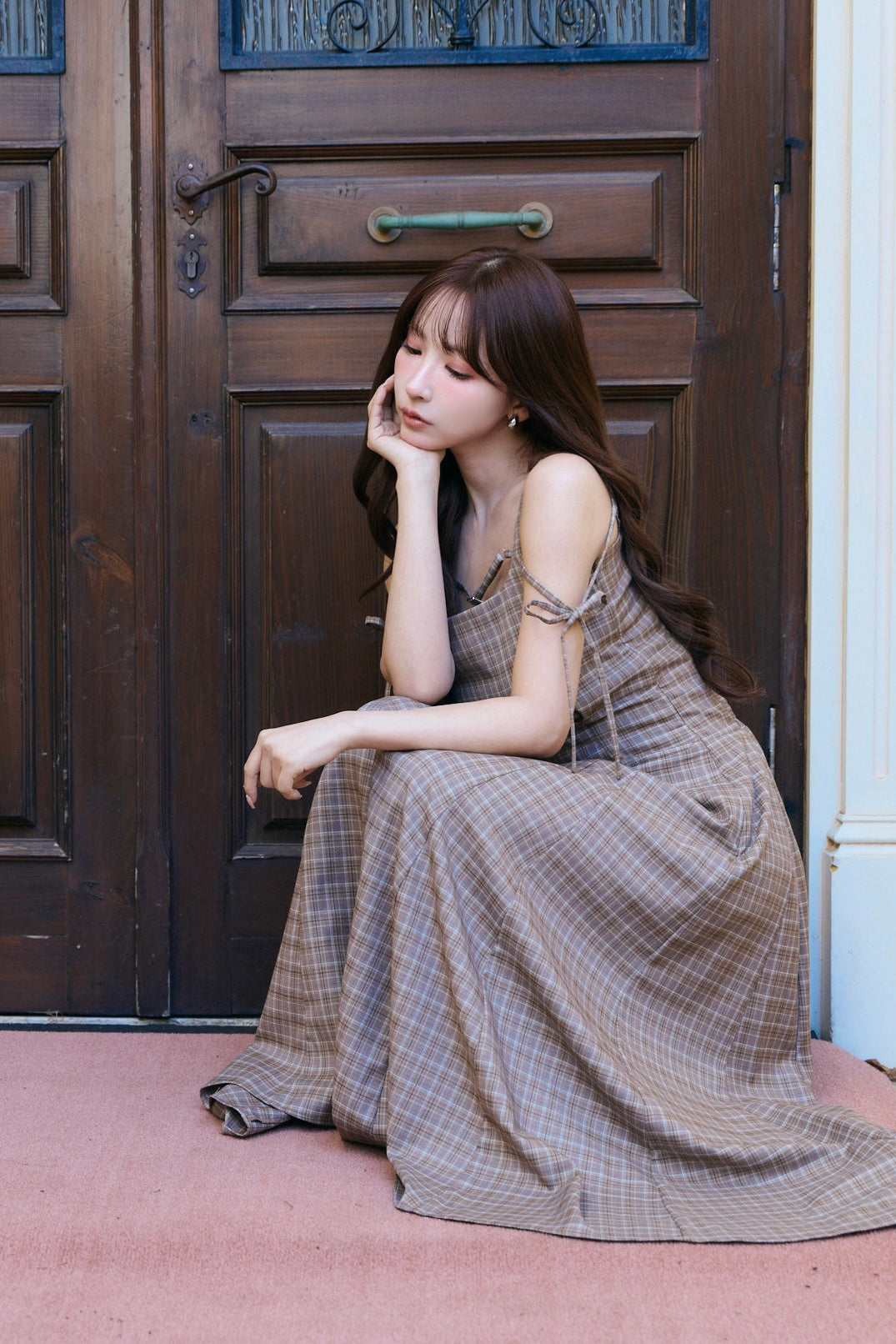 ワンピース MISTREASS Ribbon shoulder check dress Ribbon shoulder check dress - MISTREASS