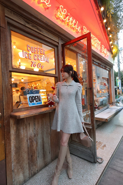 【12月中旬配送】Puff Sleeve Knit Dress