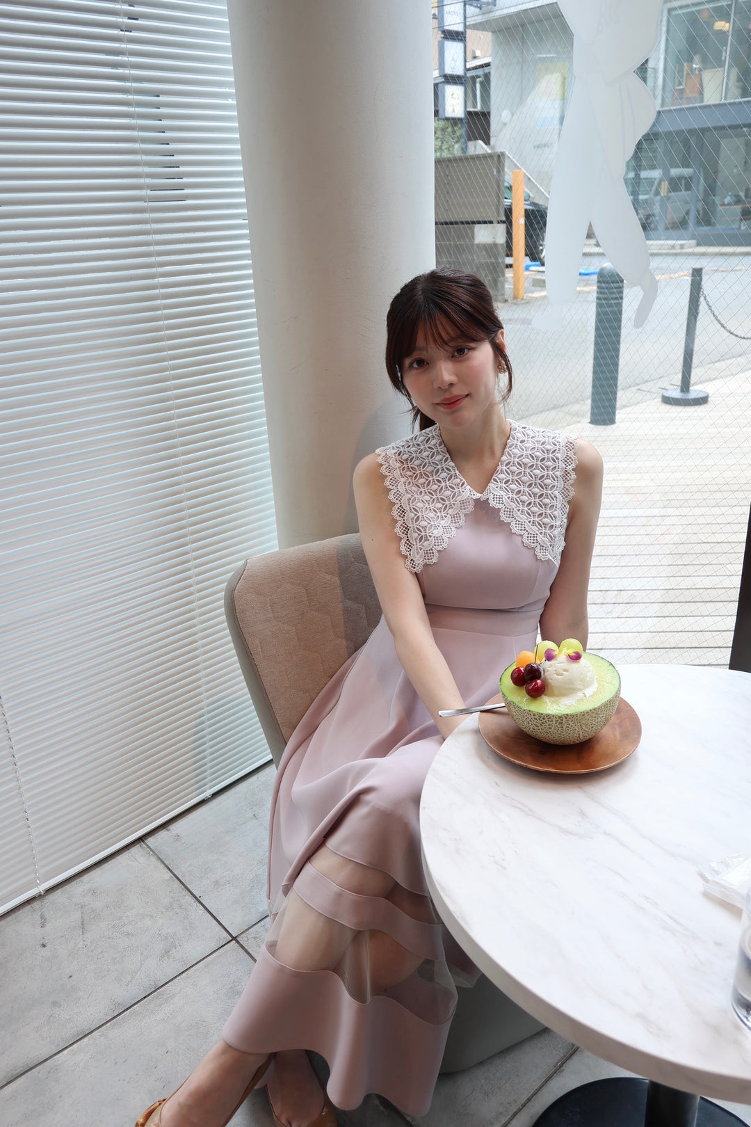 Lace Collar Sheer Line Dress - MISTREASS