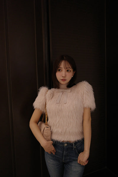 【10月上旬配送】Fluffy Ribbon Puff Knit Top