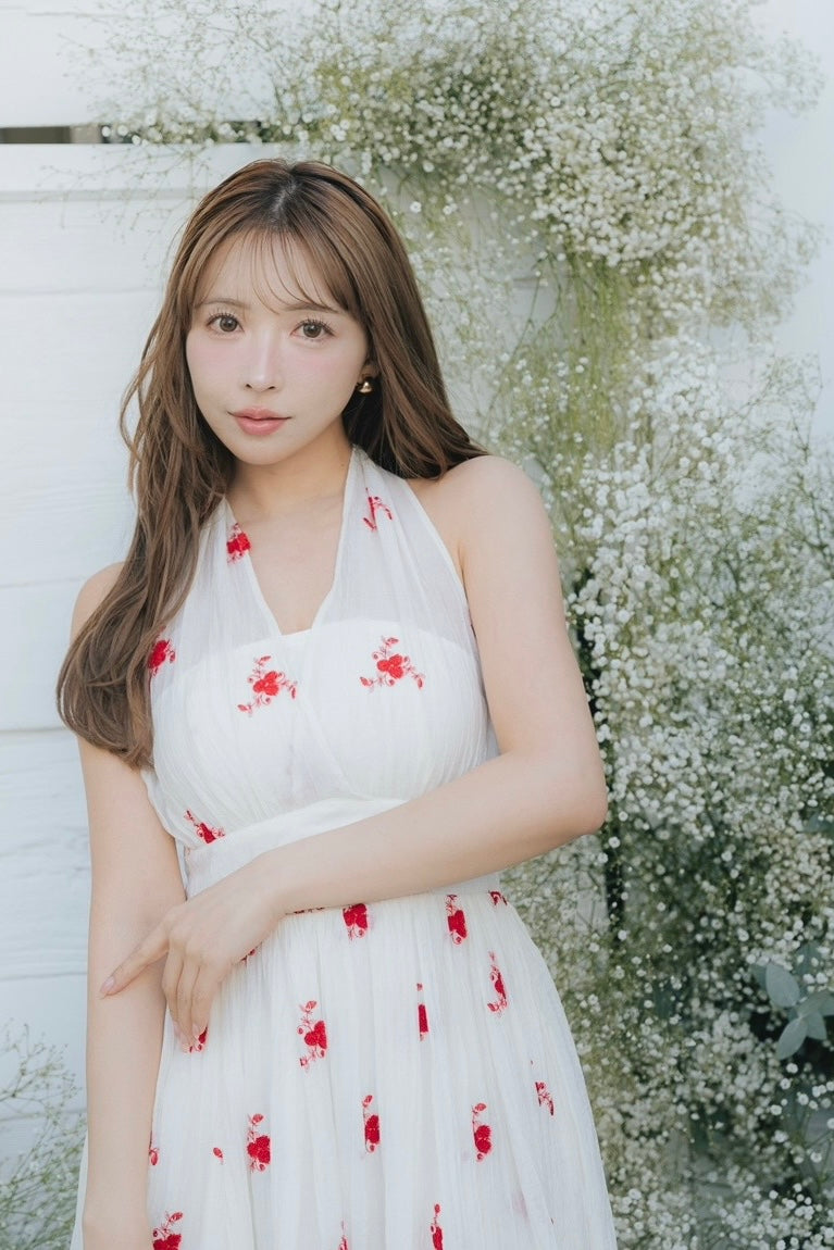 Flower Embroidery Halterneck Dress