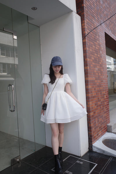 Sheer Ripple Mini Puff Dress