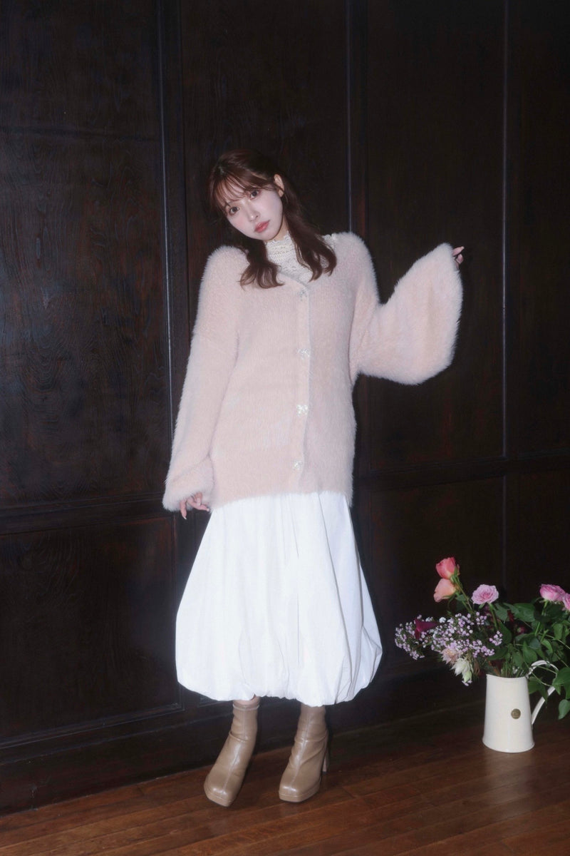 【11月下旬配送】Ribbon Button Long Shaggy Knit Cardigan