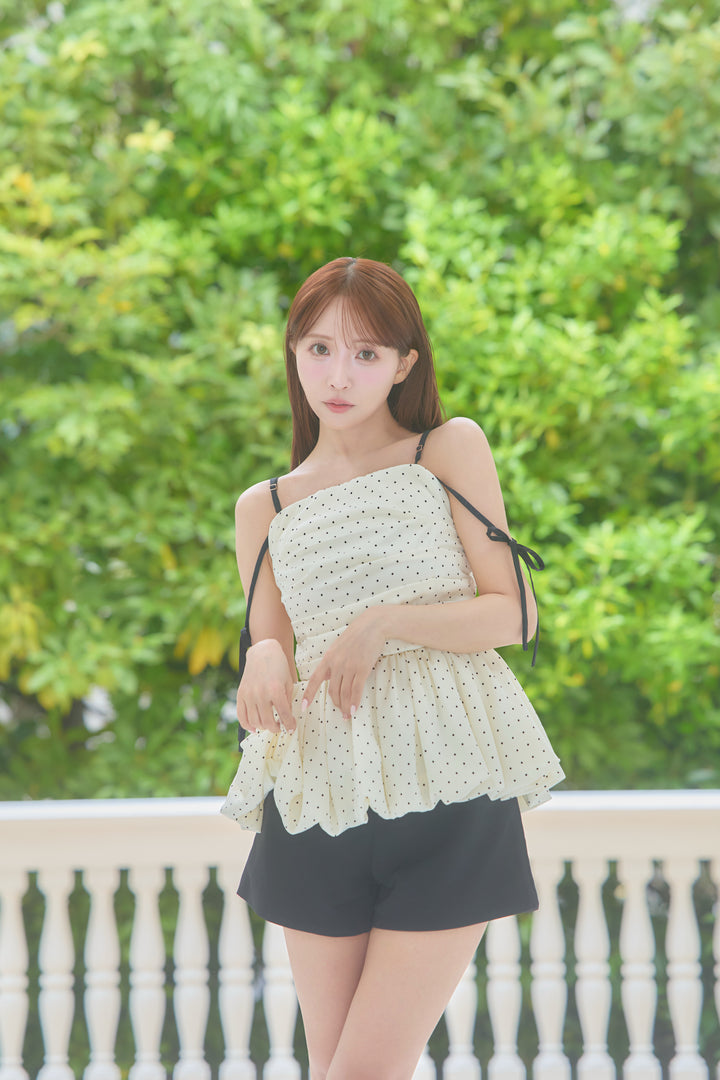 トップス MIRTREASS Polka Dot Peplum Ribbon Top Polka Dot Peplum Ribbon Top - MISTREASS