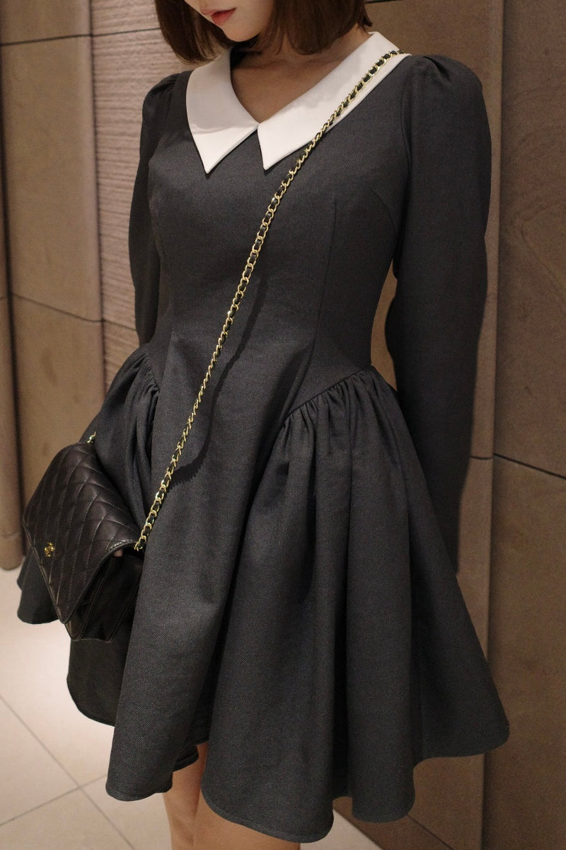 【10月上旬配送】 Side Volume Contrast Collar Dress