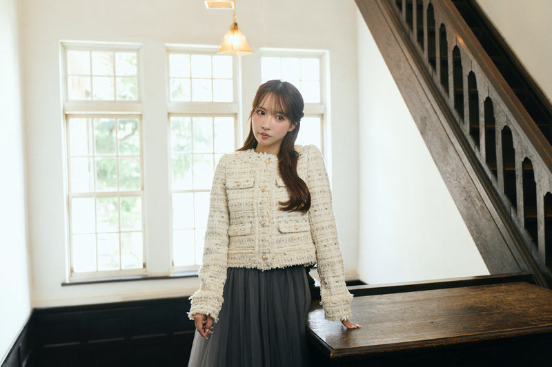 【10月下旬配送】Romantic Tweed Fringe Jacket