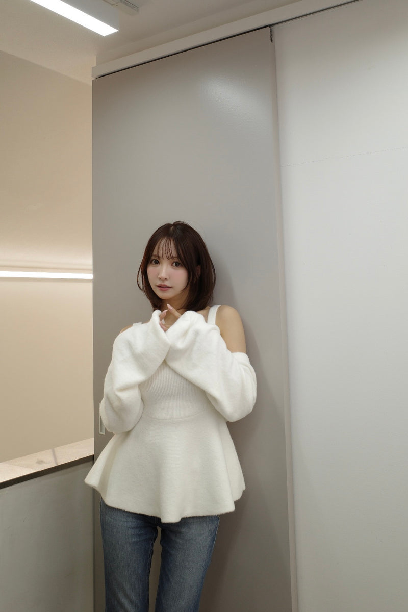 【10月上旬配送】Fuzzy Knit Peplum Cami & Bolero Set
