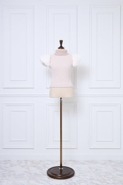 Fur Sleeve Houndstooth Knit Top