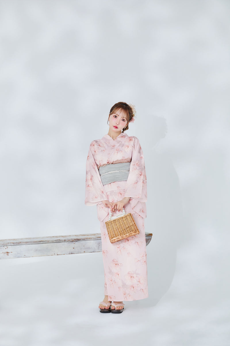 【sugarコラボ/6月下旬配送】ふんわり淡桃に咲くマグノリア浴衣