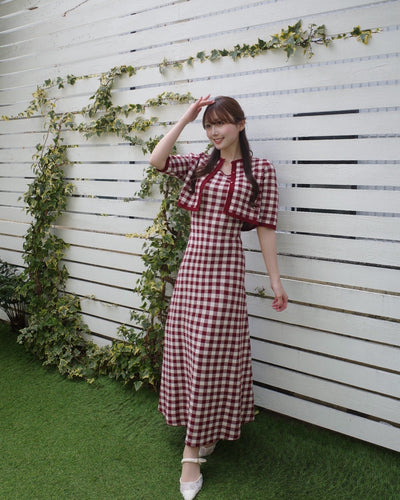 Gingham Check Knit Dress & Cardigan