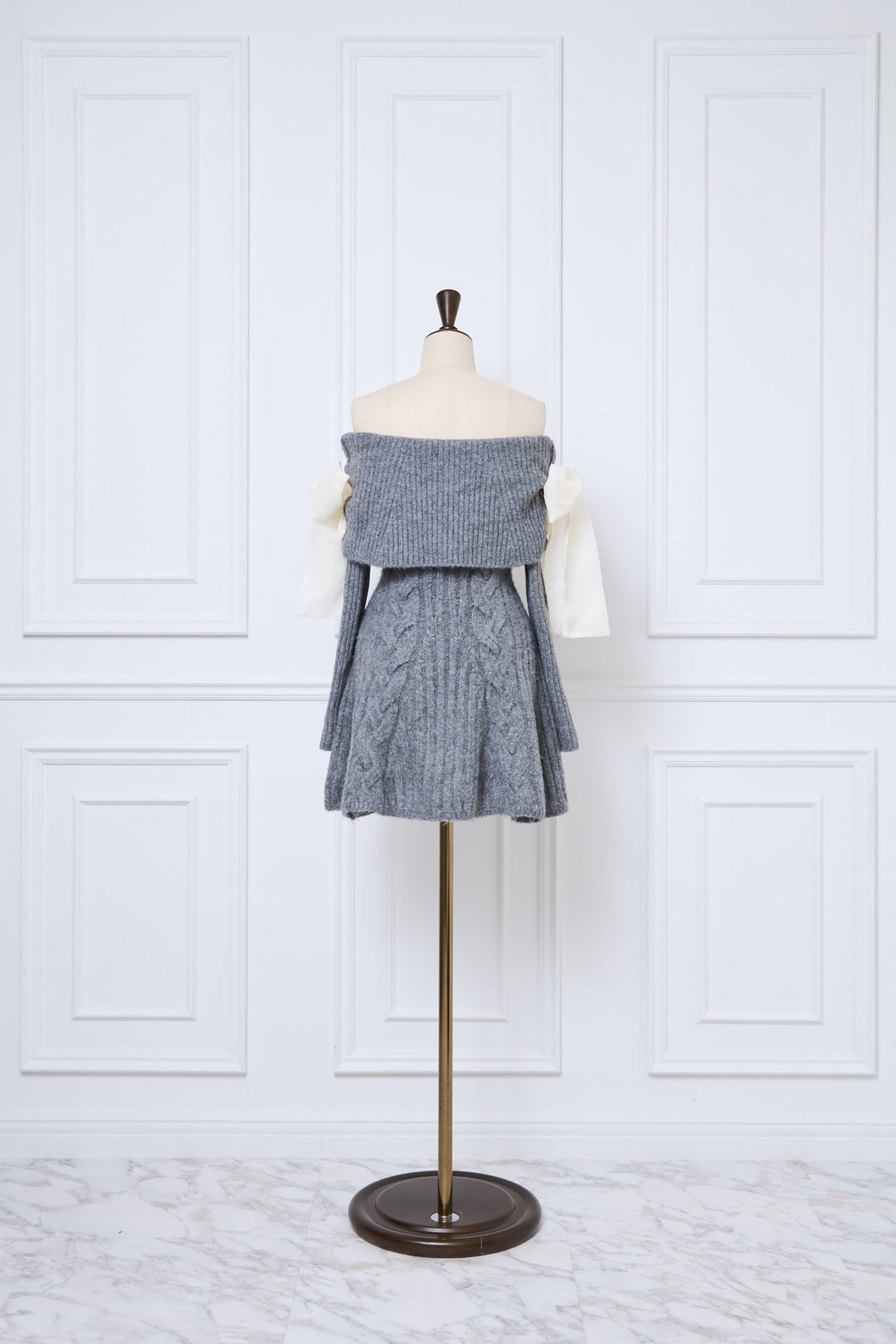 Ribbon Off-Shoulder Cable Knit Dress - MISTREASS