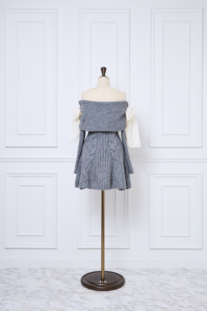 【10月上旬配送】Ribbon Off-Shoulder Cable Knit Dress