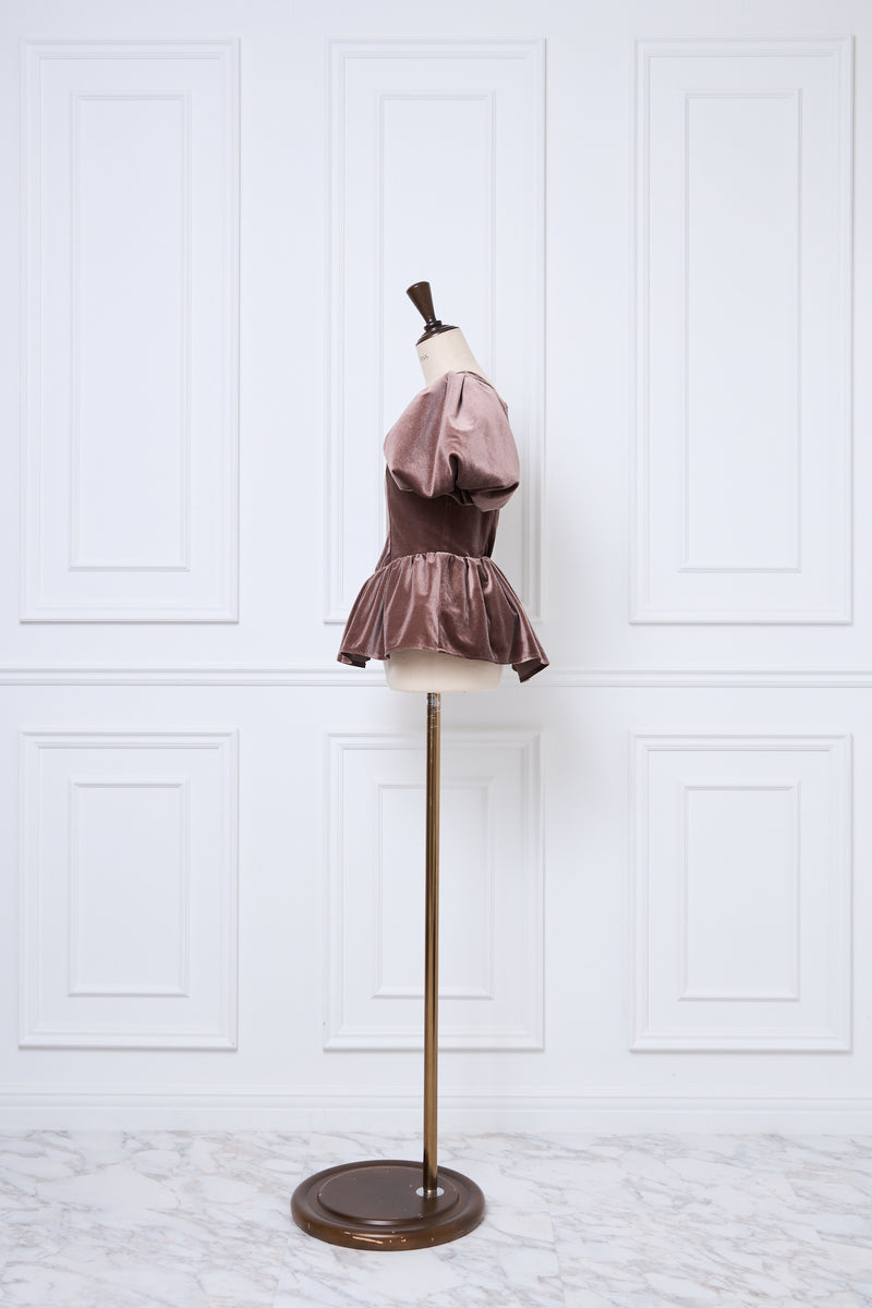 【9月下旬配送】Velour Balloon Sleeve Peplum Top