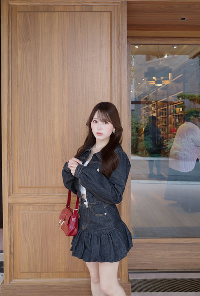 Denim Blouson & Balloon Skirt Set